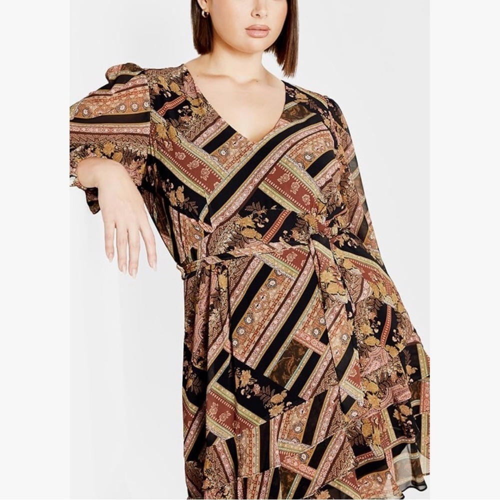City Chic Harlee Black and Brown Asymmetrical Dress - Picture 4 of 7